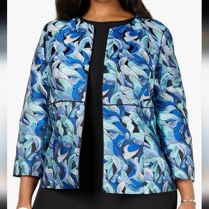 Kasper Women's Jewel Neck Jacquard Fly Away Lined 3/4 Sleeve Jacket